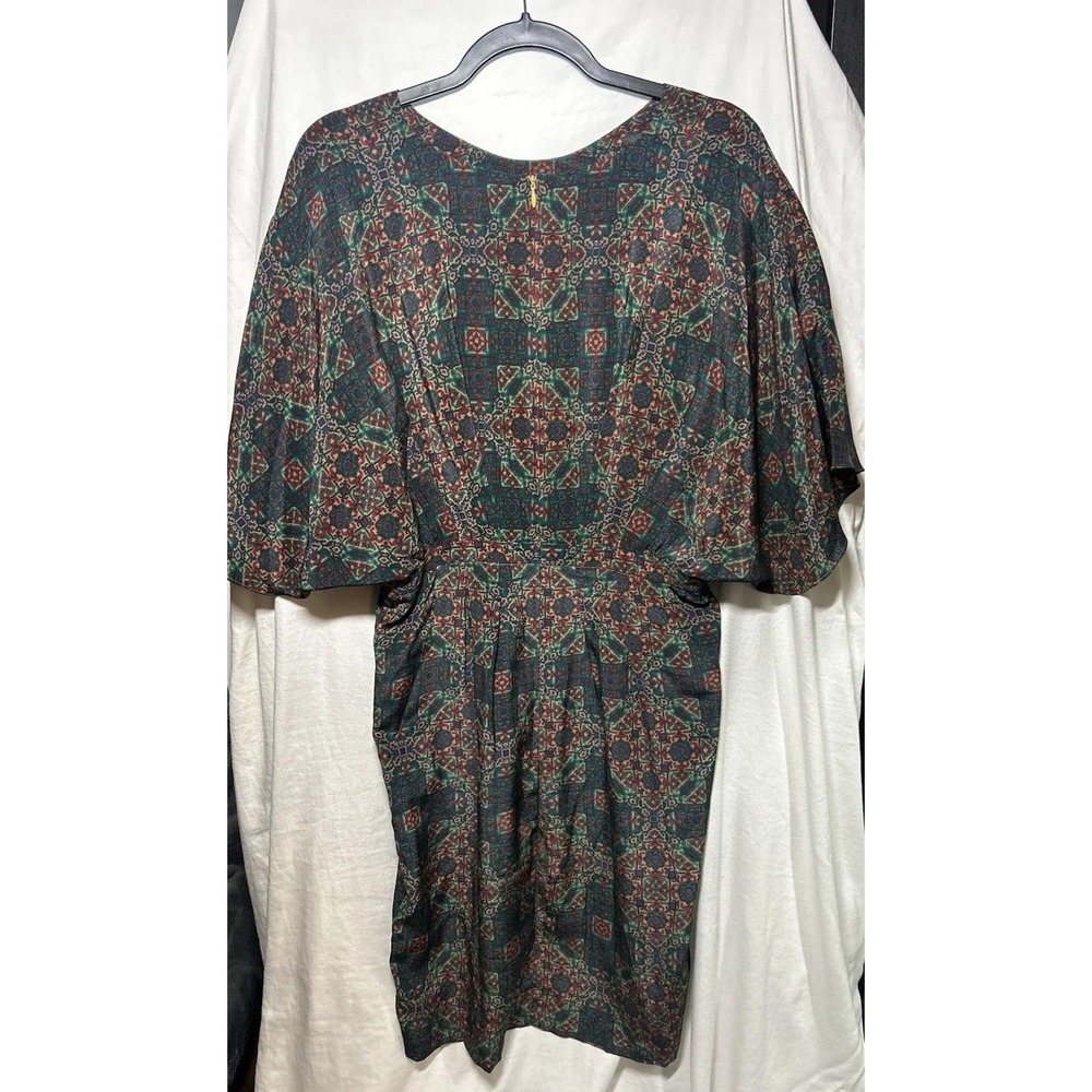 Neves Lavi Dress 100% Silk Size 6‎ Elastic Waist Caftan Sleeves Knee Length
